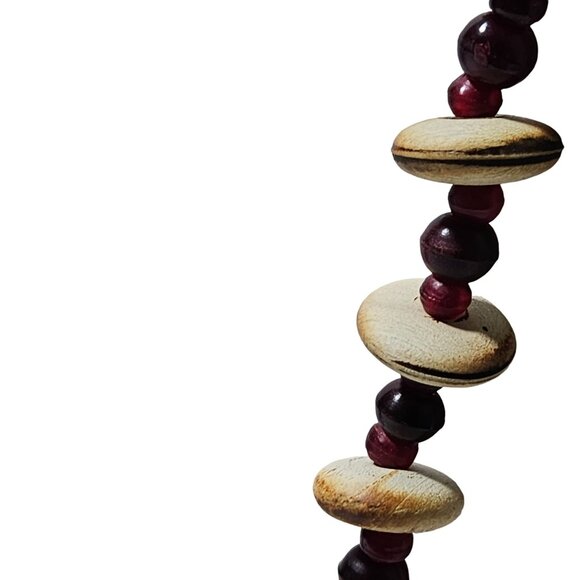 Vintage Boho Natural Wooden Bead Necklace Red Beads Fashion Jewelry Women - Picture 3 of 6